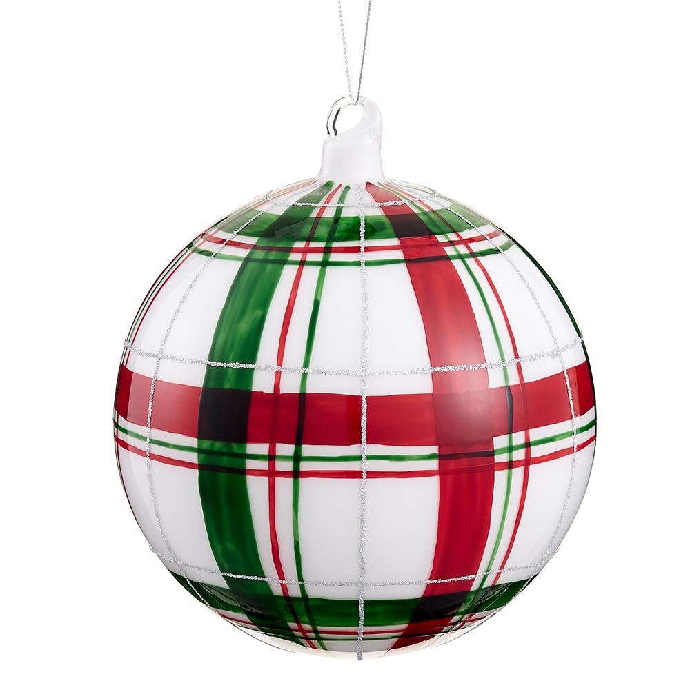 Red Plaid Glass Ball Ornament