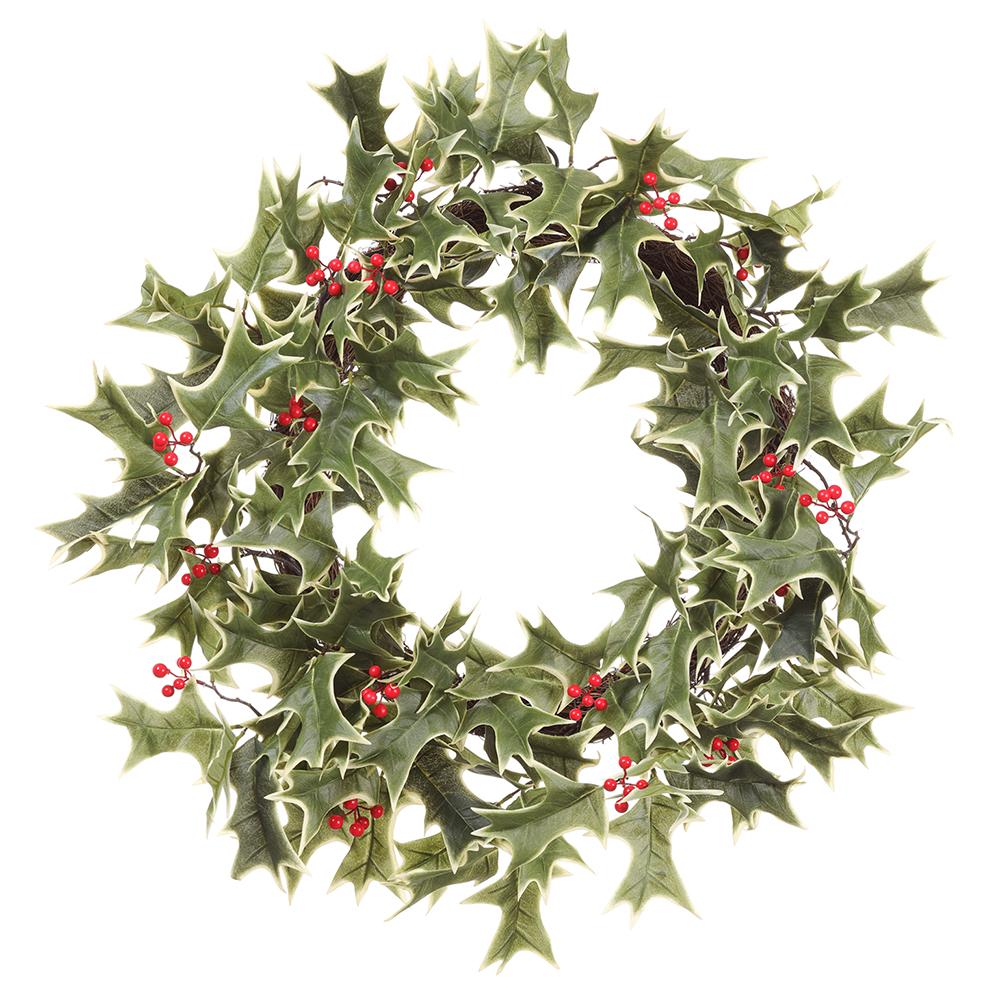 22" Variegated Red Holly Wreath