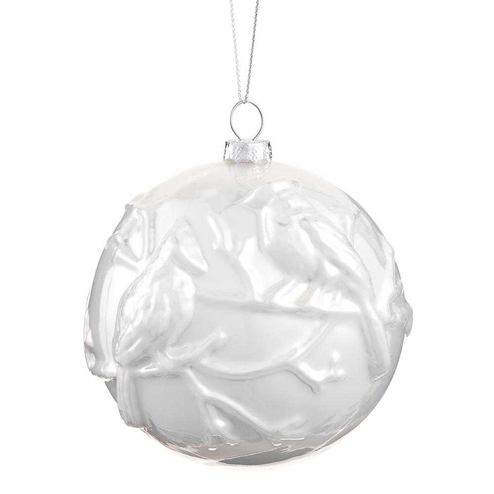 White Glass Cardinal Ball Ornament