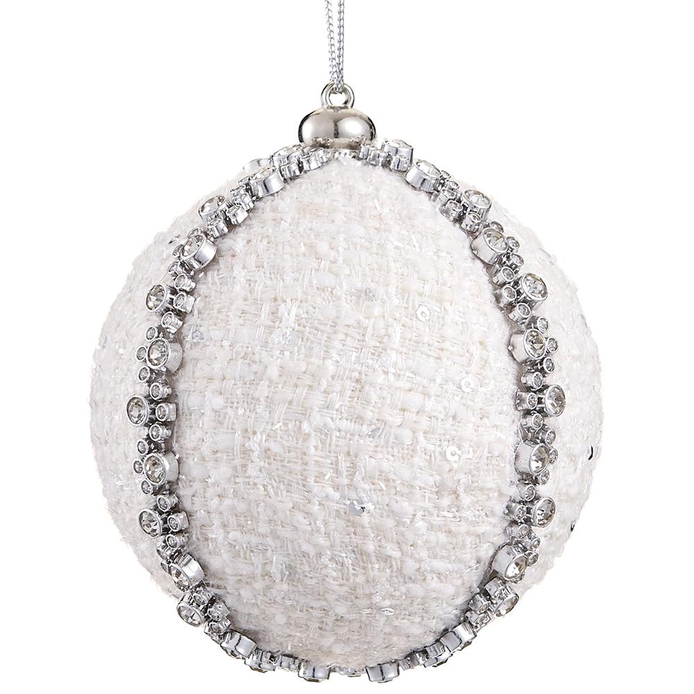 White Diamond Metallic Yarn Ball Ornament