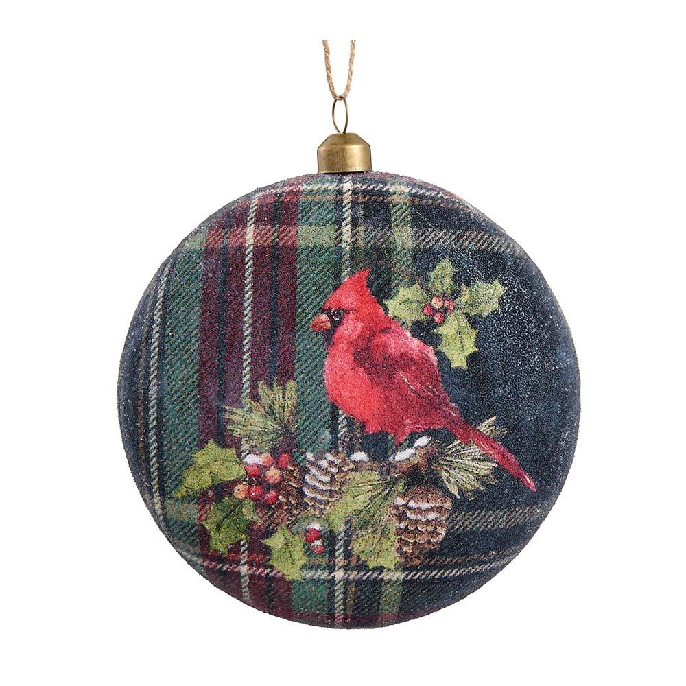 Red Beaded Cardinal Plaid Ornament