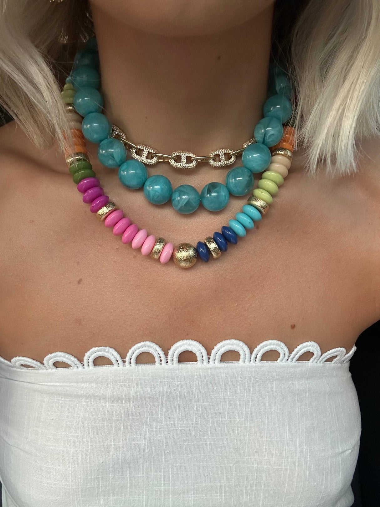 Tobie Rainbow Beaded Disc Necklace