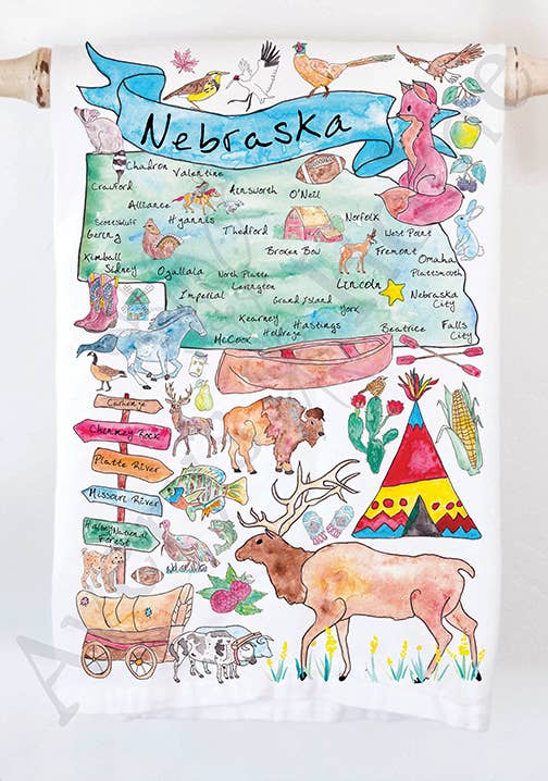 Nebraska State Map Souvenir Kitchen Towel