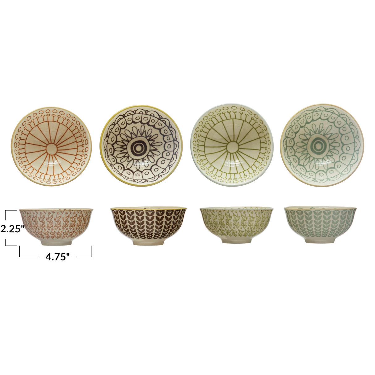 Stoneware Pattern Bowl - 4 Colors