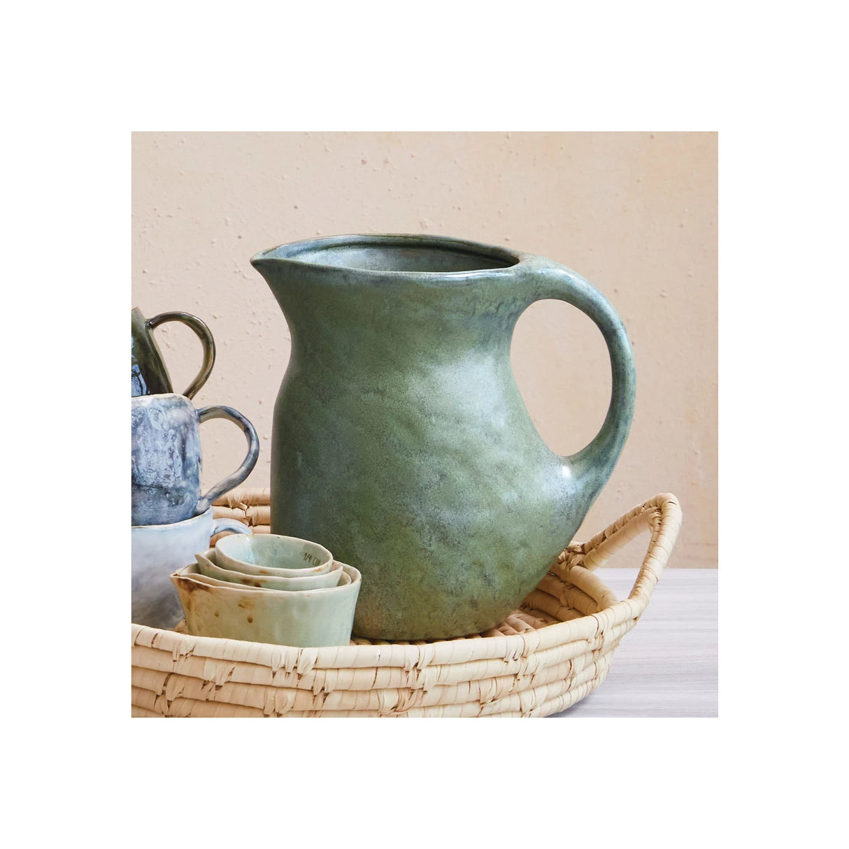 Matte Teal Stoneware Pitcher