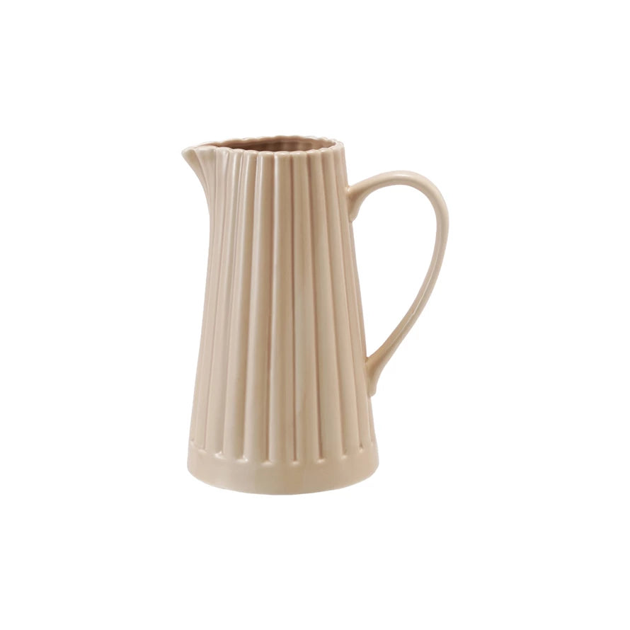 Cream Stoneware Ribbed Pitcher