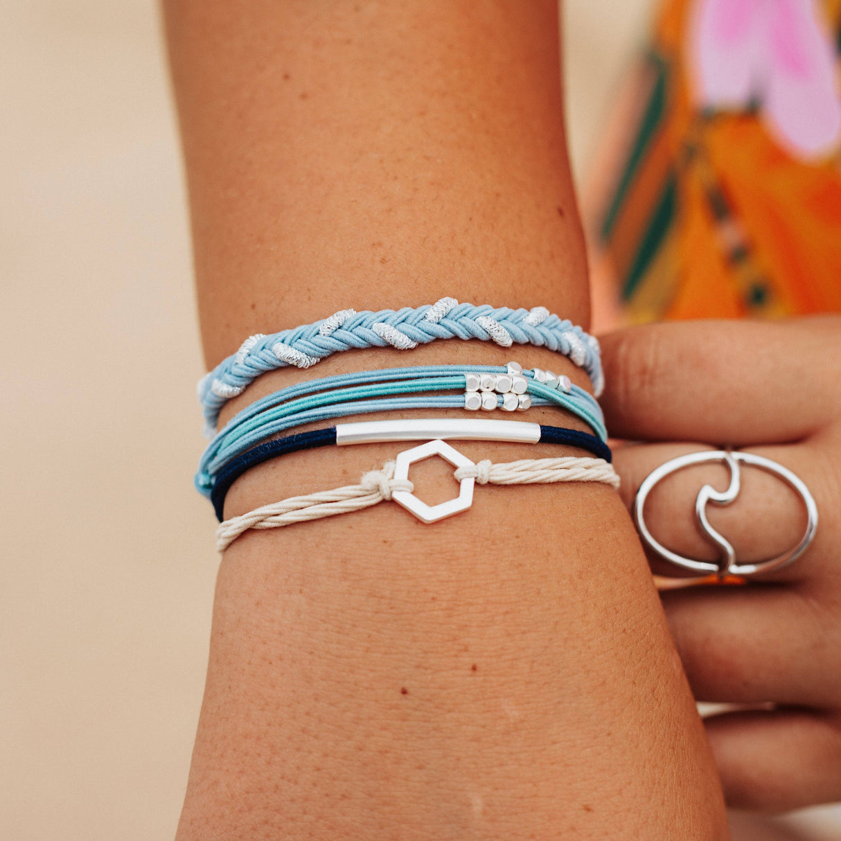 Dream Shades of Blue & Silver Hair Tie Bracelet Set