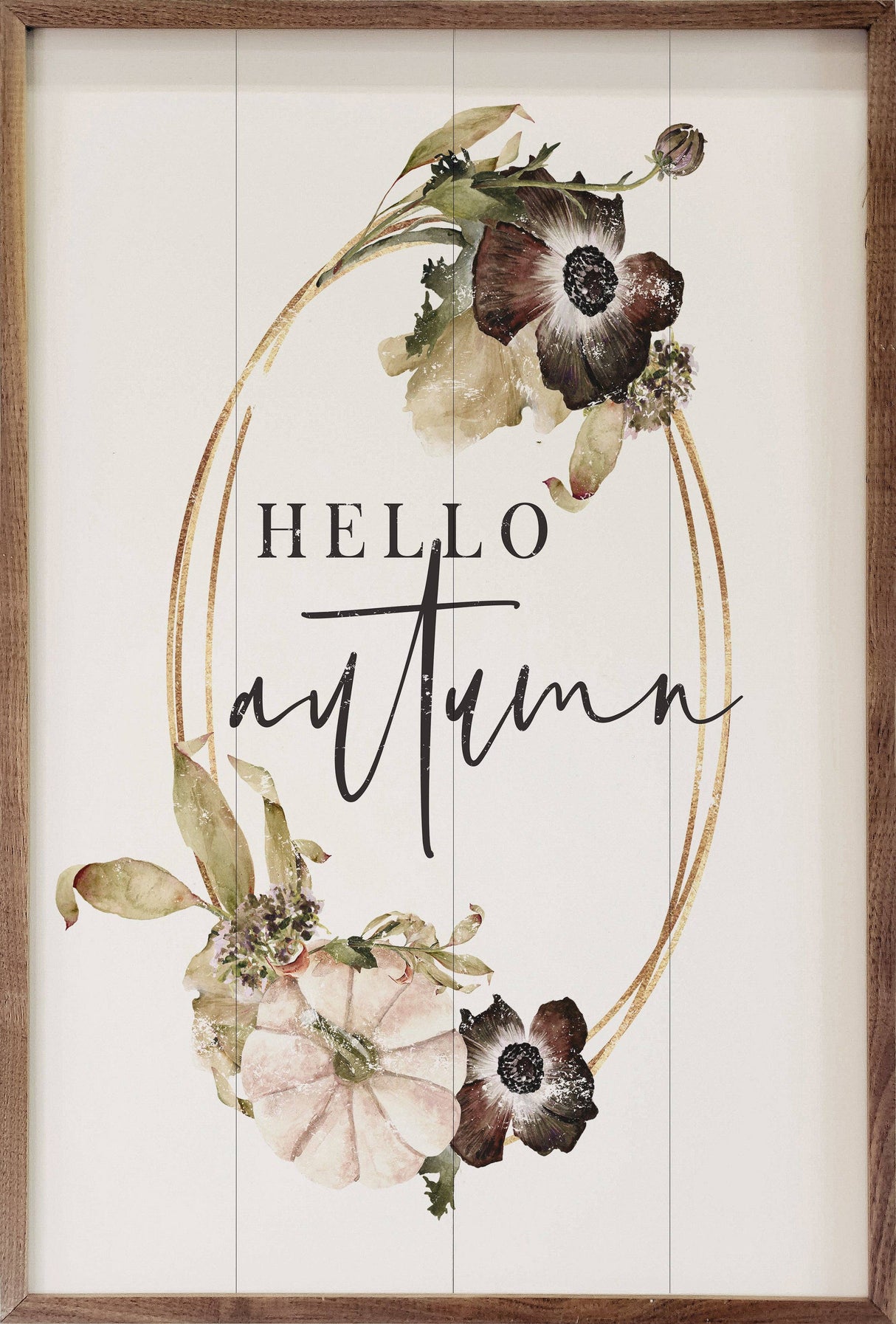 Hello Autumn Wreath White Wood Art