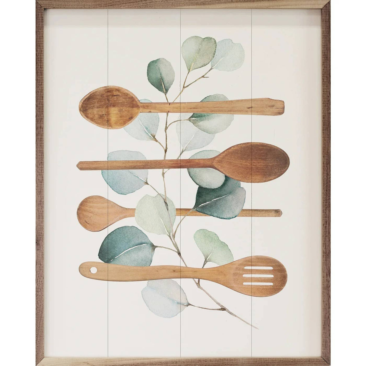 Watercolor Eucalyptus Spoons White Wood Art