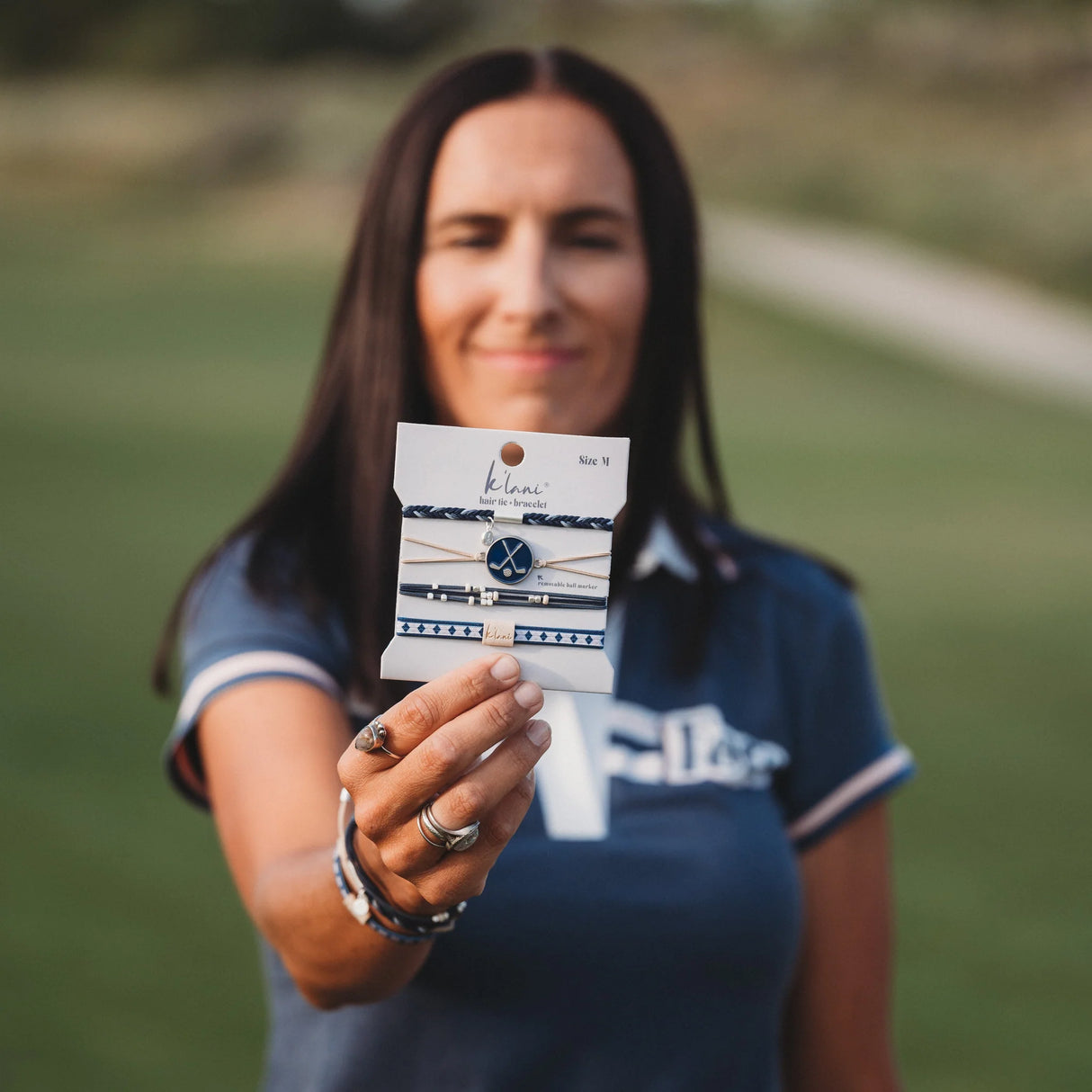 Golf Marker Blue & Cream Hair Tie Bracelet Set