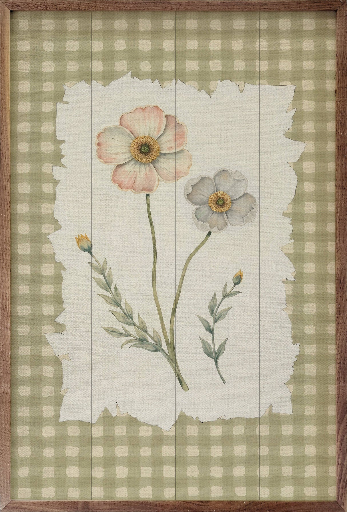 Gingham Flower Print Wood Art