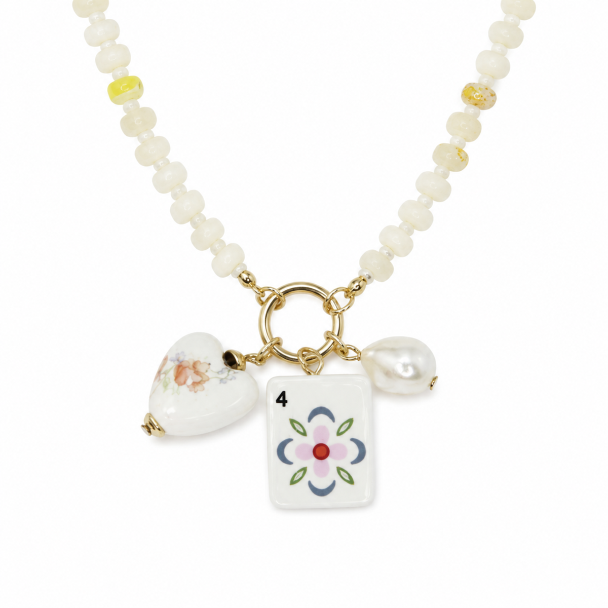 Sunset Dragon Mahjong Tile Charm Beaded Necklace