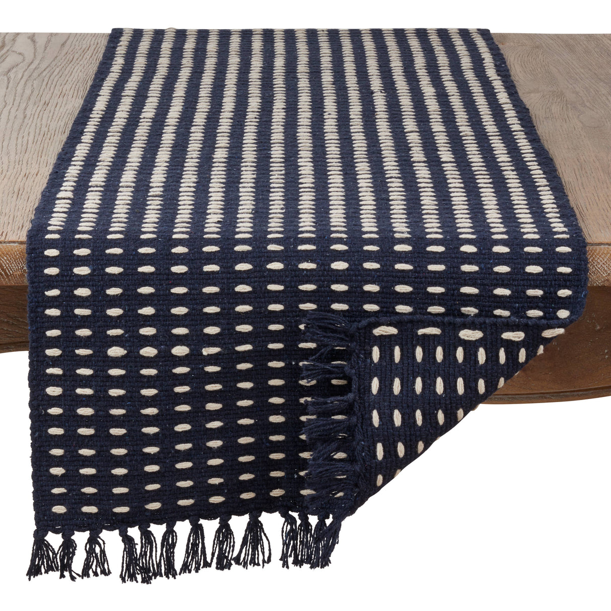 72" Navy Dashed Woven Table Runner