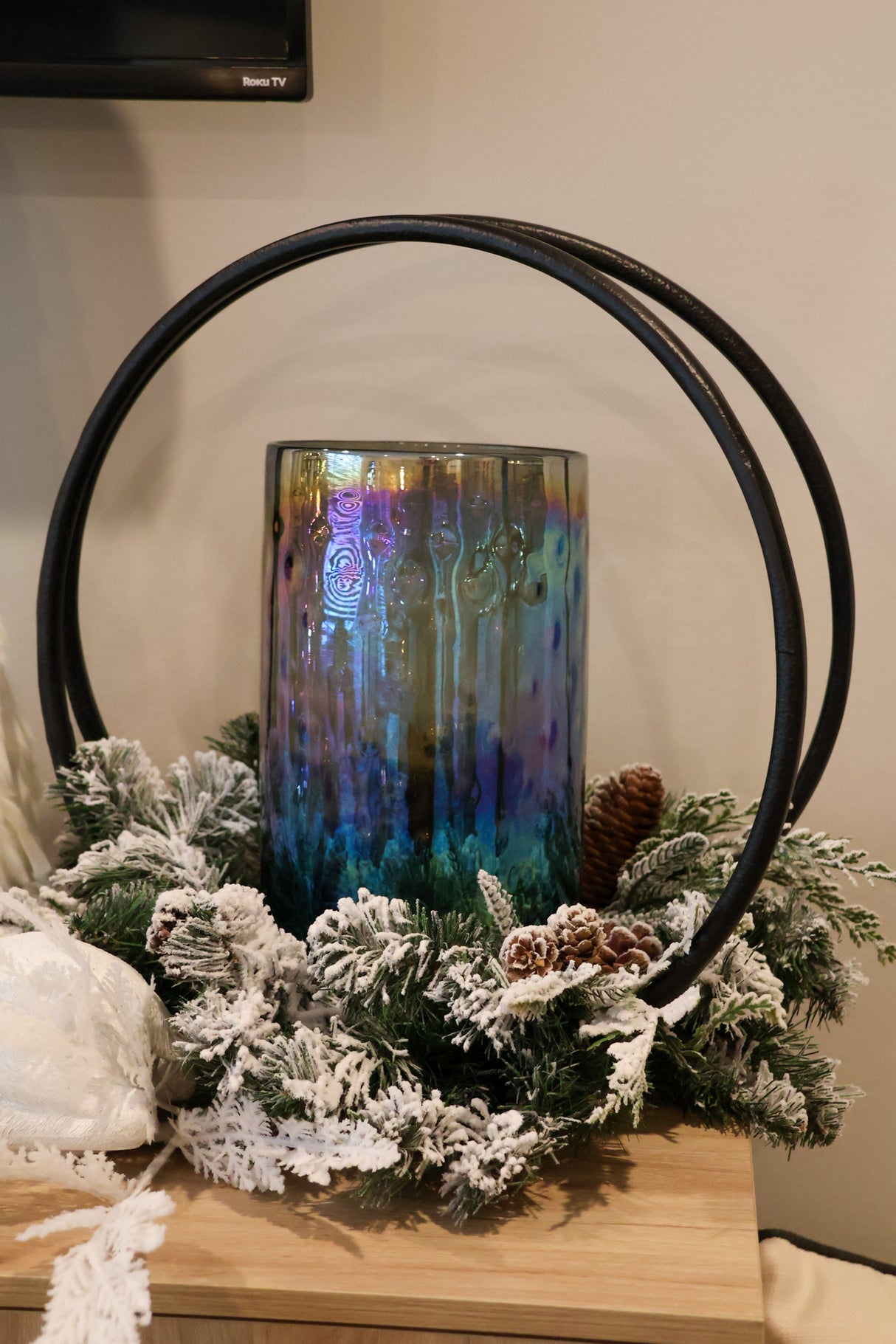14" Snow Dusted Pine Candle Ring