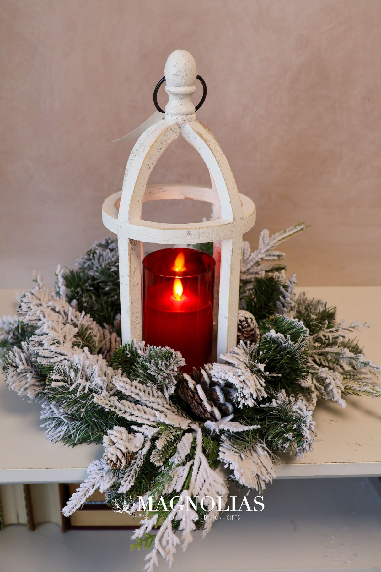 14" Snow Dusted Pine Candle Ring