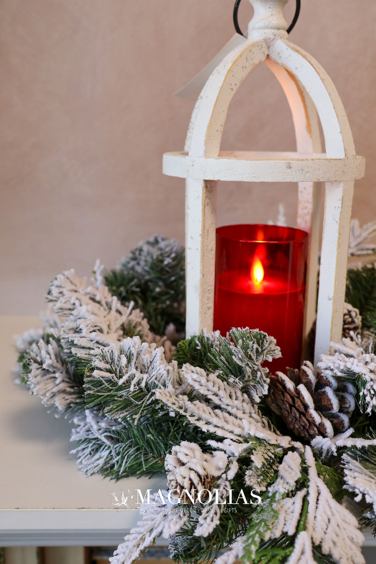 14" Snow Dusted Pine Candle Ring