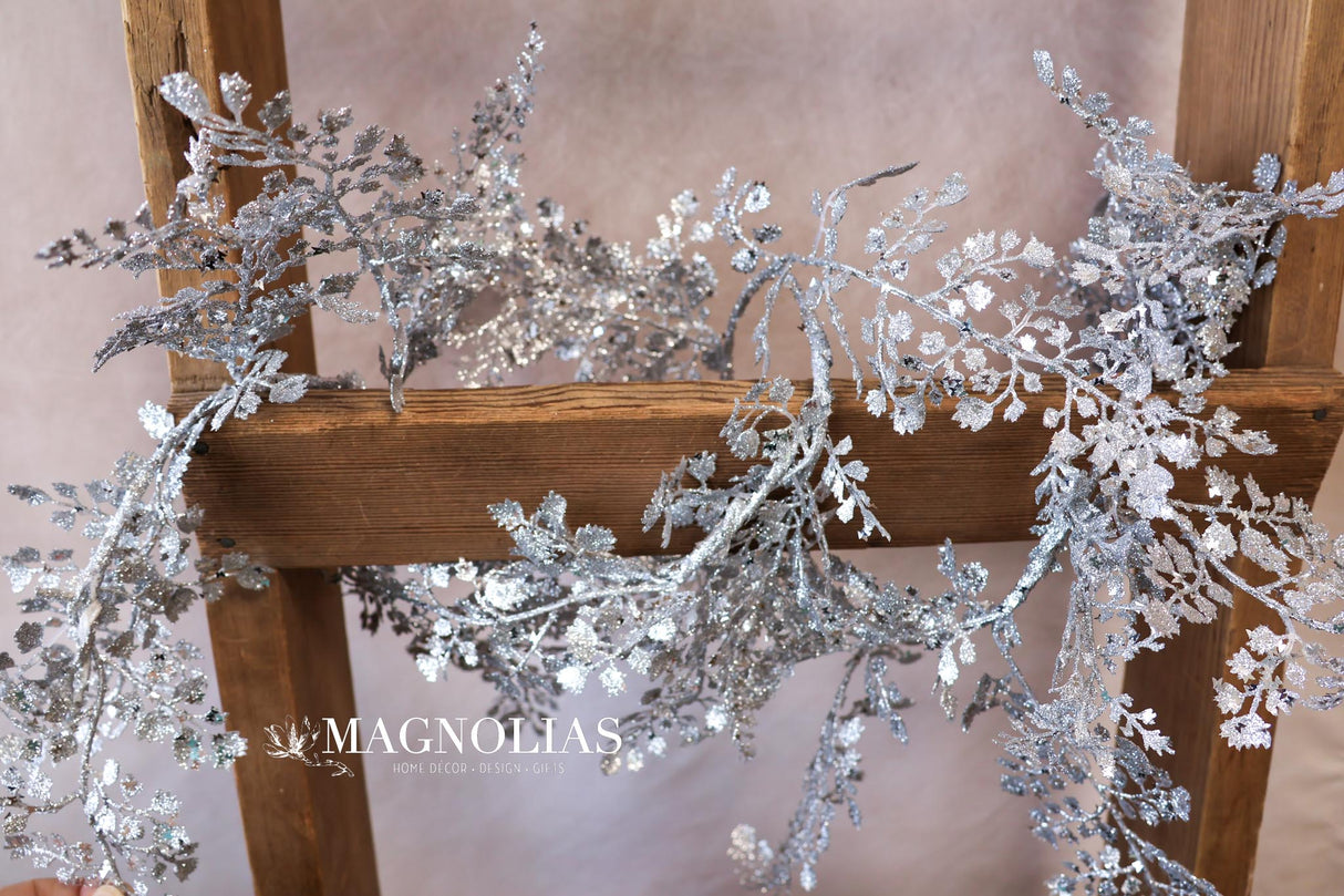 48" Silver Glitter Maidenhair Garland