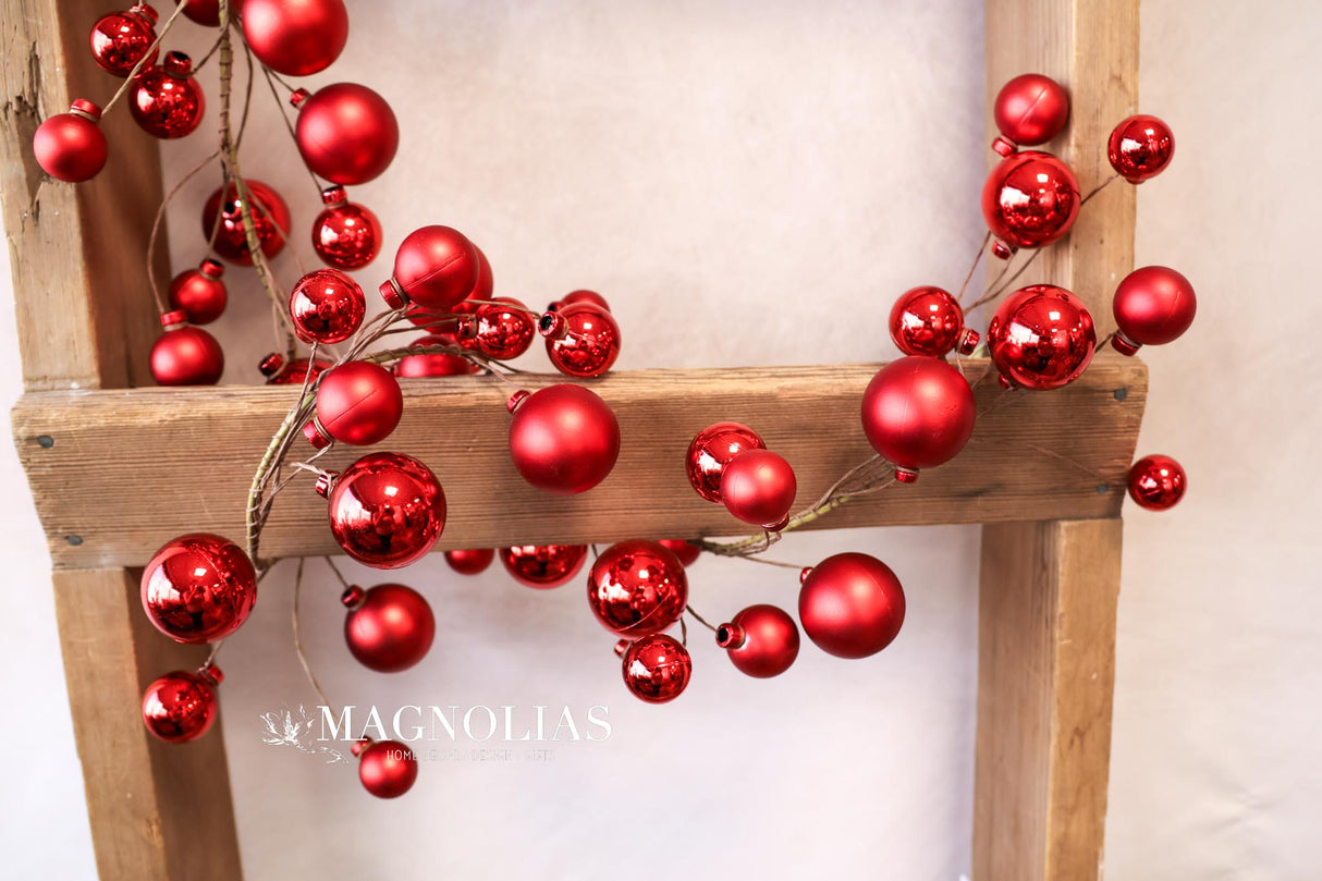 60" Red Shiny Ornament Garland