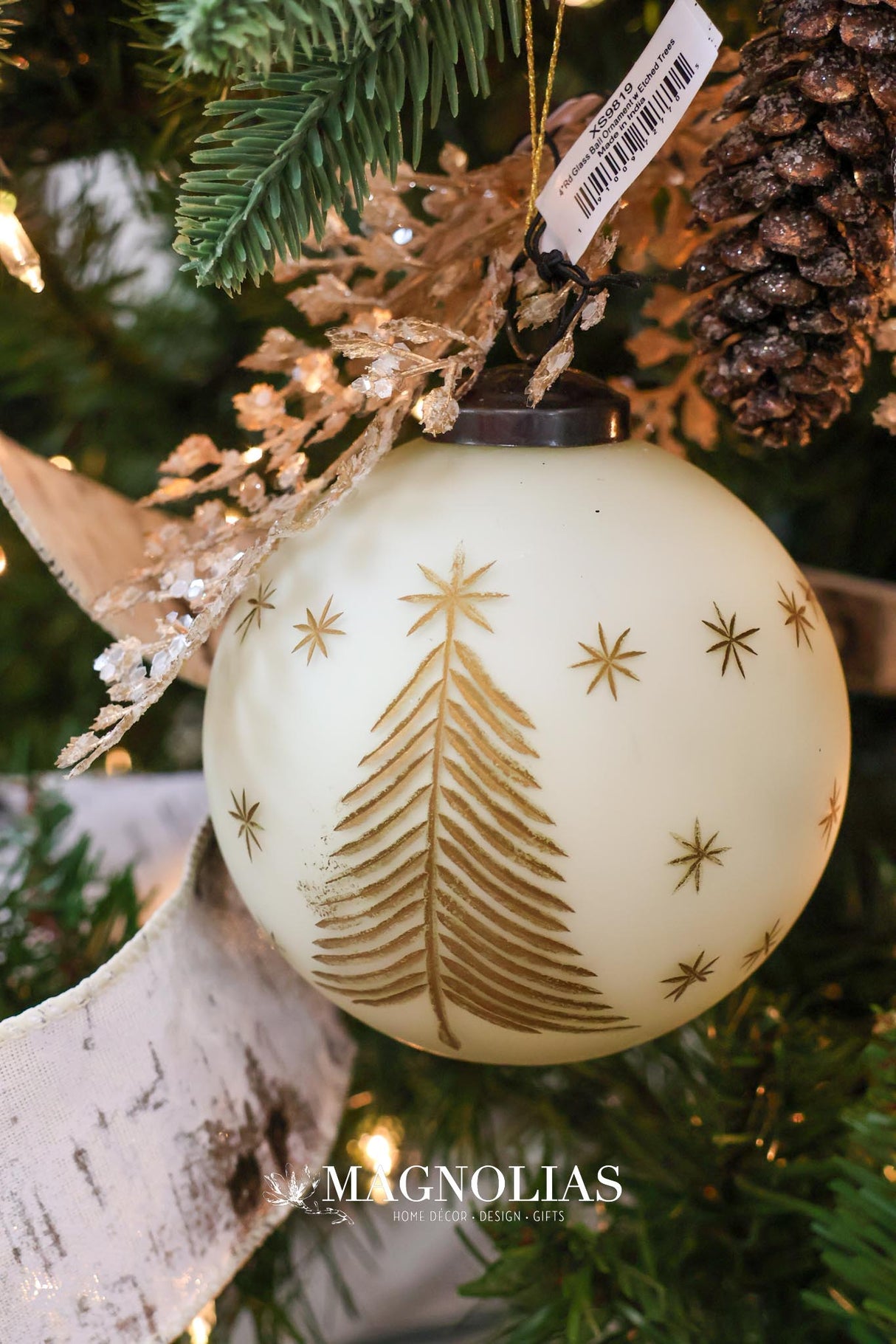 Matte Ivory Hand-Painted Glass Etched Ornament