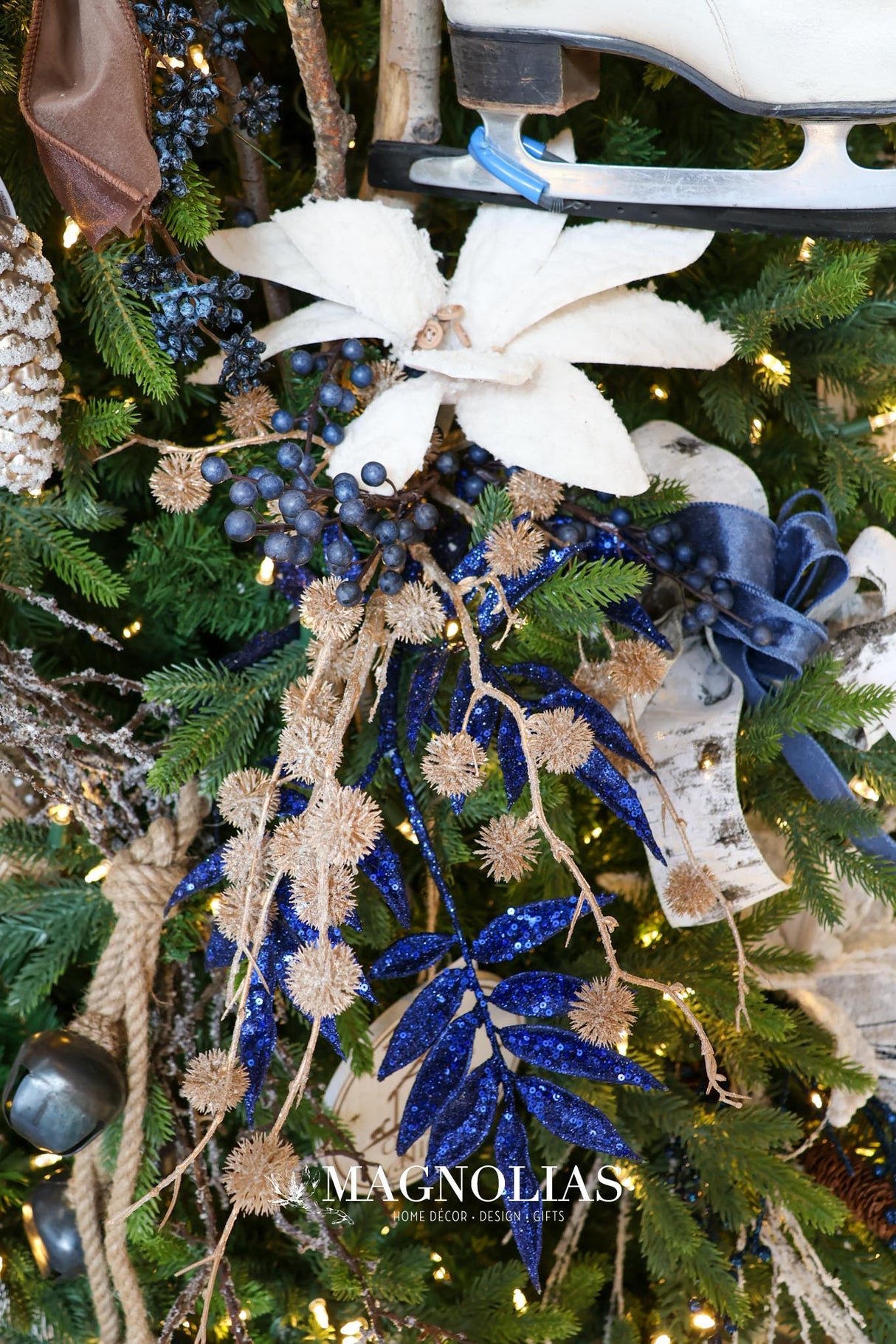 Midnight Blue Glitter Leaf Spray