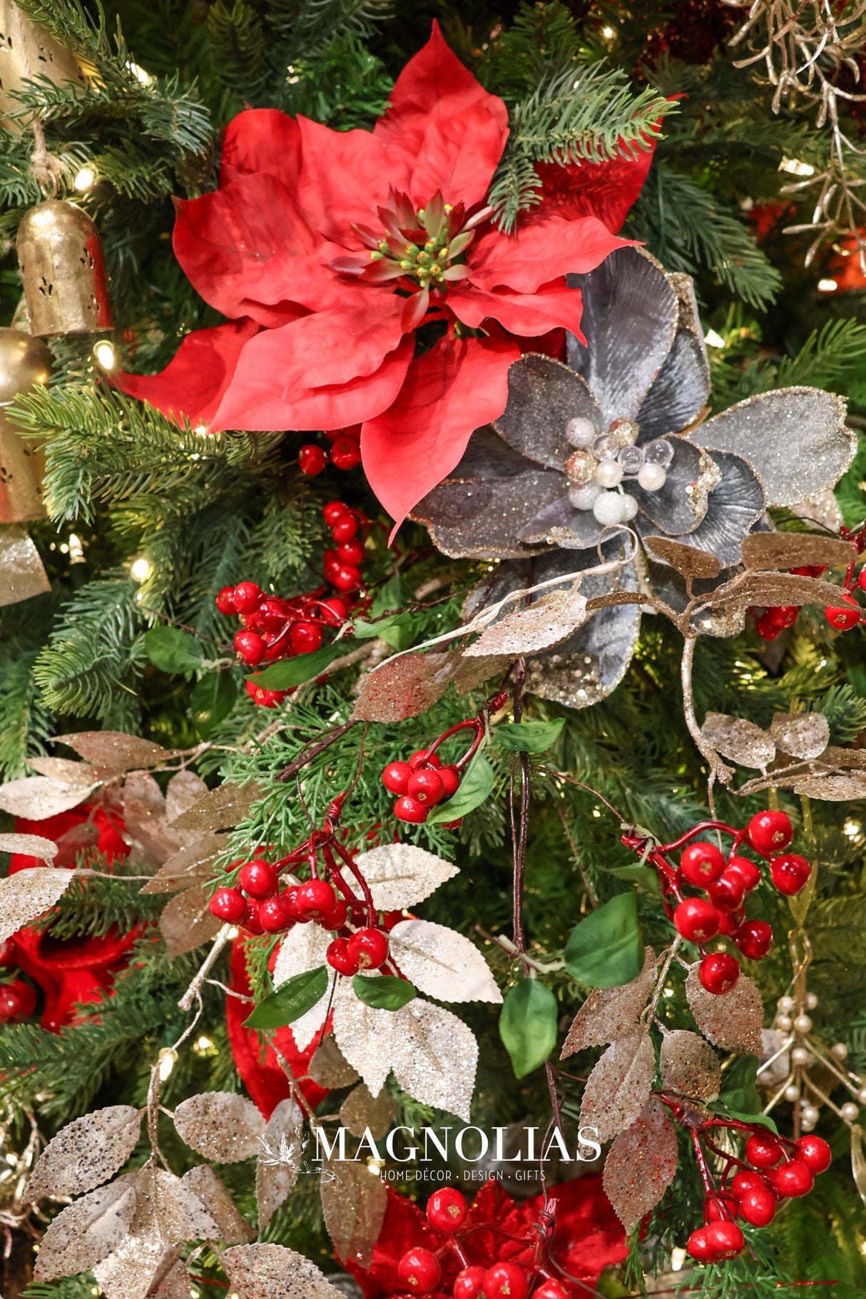 Blue Grey Glitter Magnolia Stem
