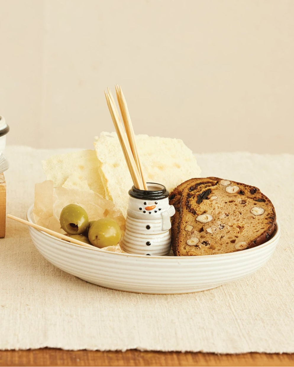 Snowman Stoneware Bowl Toothpick Holder