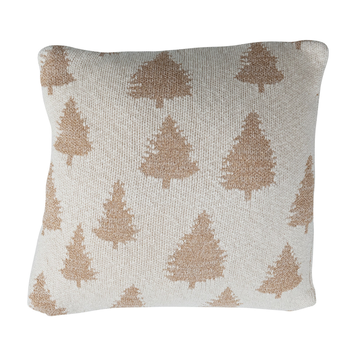 20" Square Cotton Knit Pillow with Trees & Metallic Gold Thread