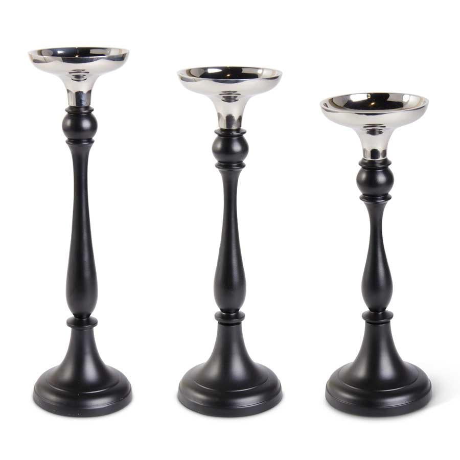 Black & Silver Metal Candlestick - 3 Size Options