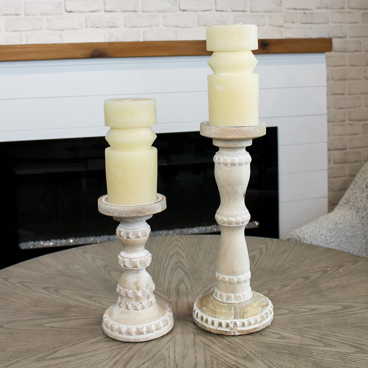 Shirley Wood Bead Candleholder- 2 Sizes