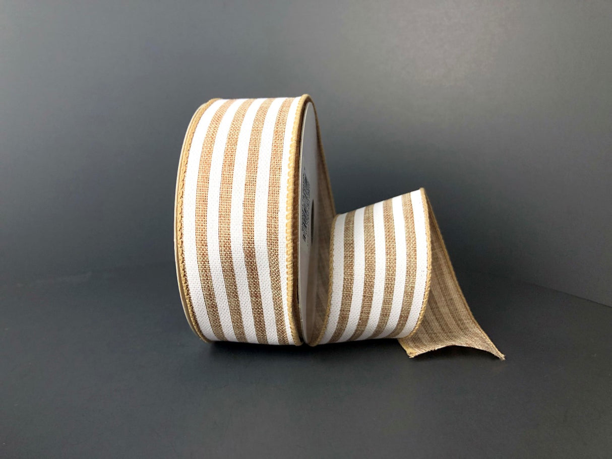1.5" Natural Linen Cabana Stripes Ribbon Bolt
