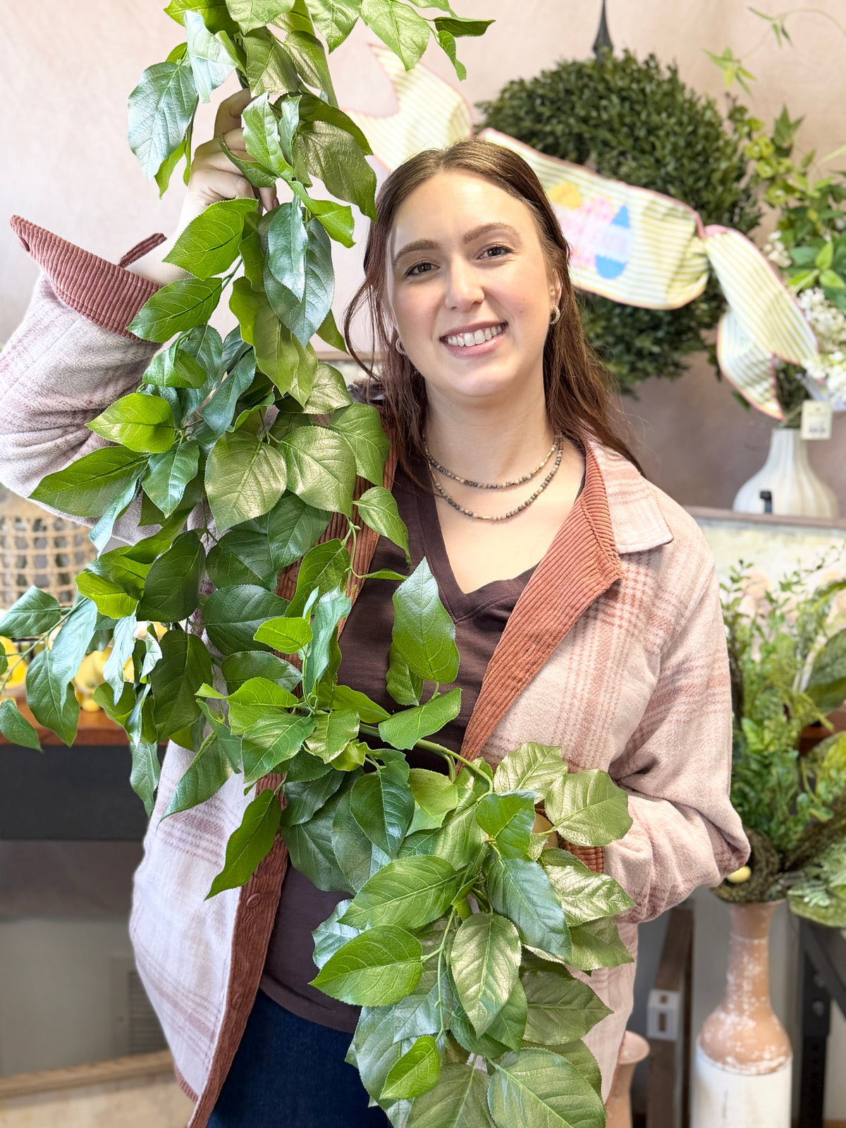 60" uv protect salal leaf garland for farmhouse home decor from Magnolias Home Decor
