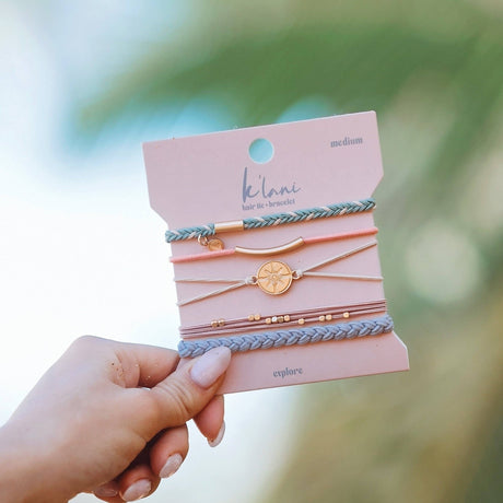 Explore Gold Compass Charm Hair Tie Bracelet Set