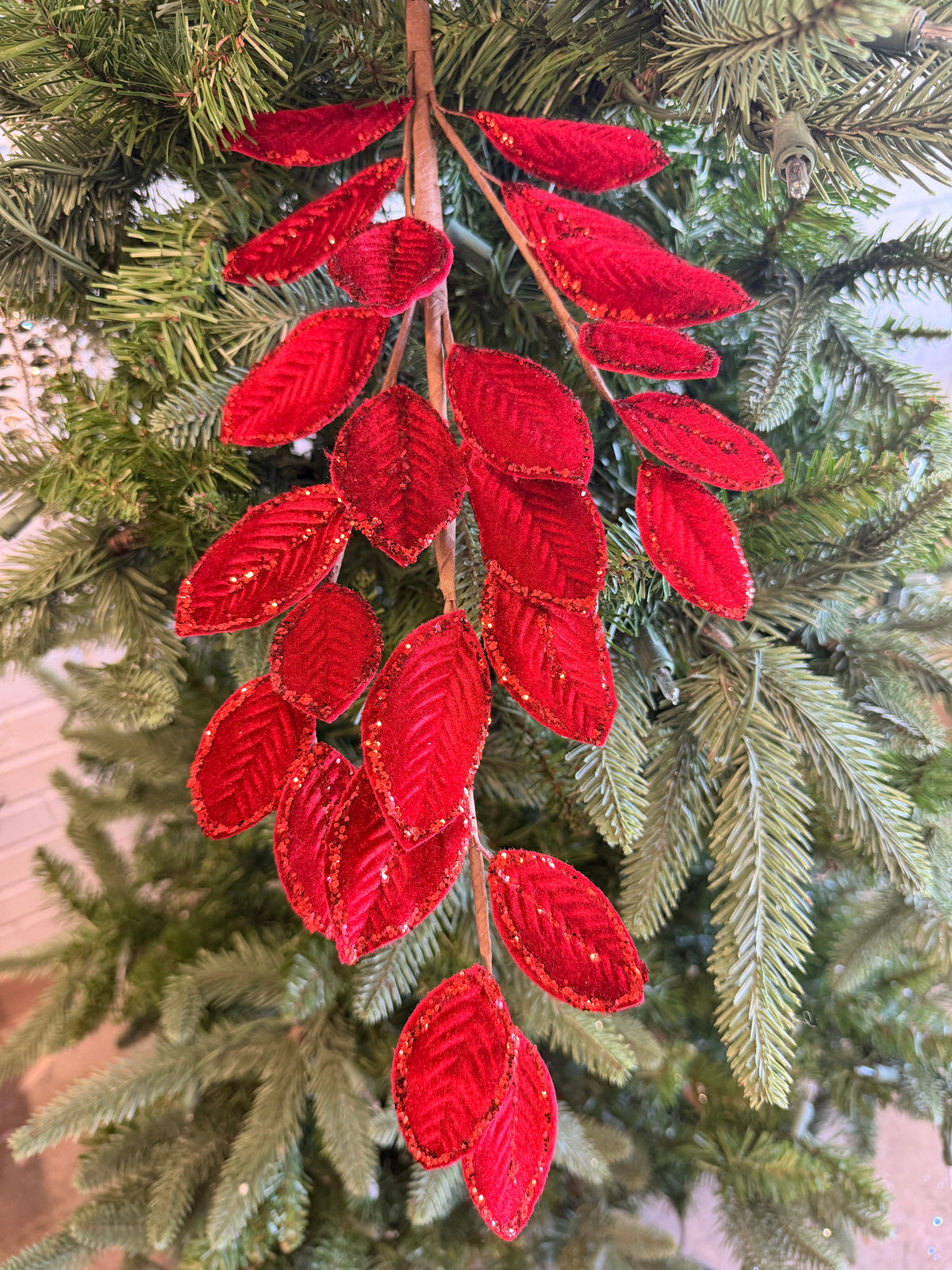 Red Flat Velvet Leaf Spray