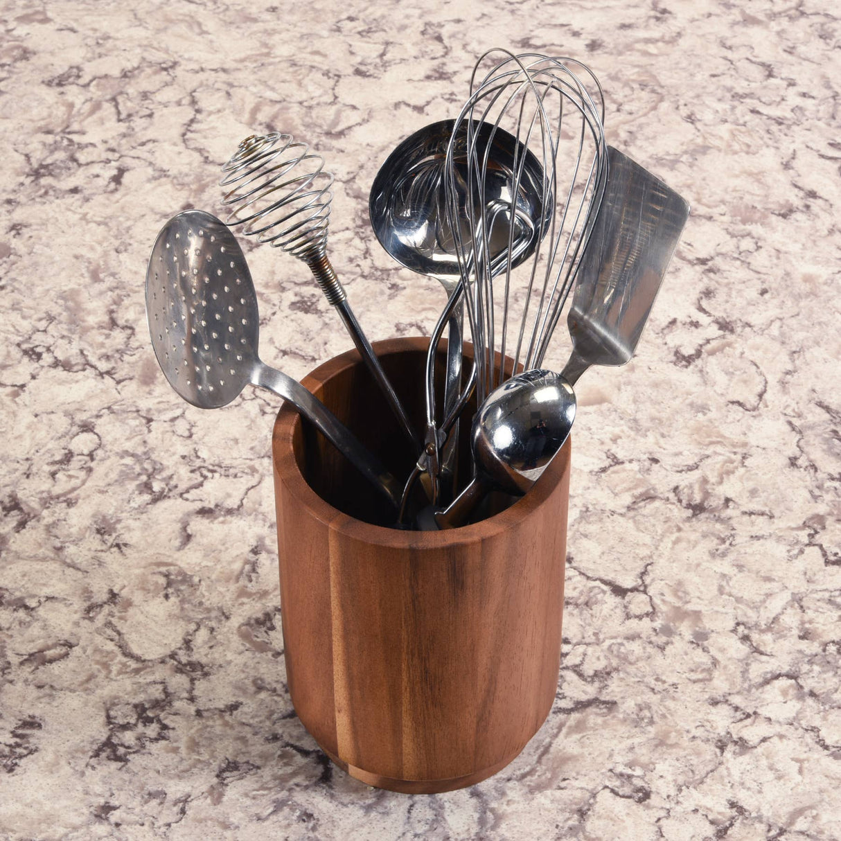 Medium Acacia Lazy Susan Utensil Holder