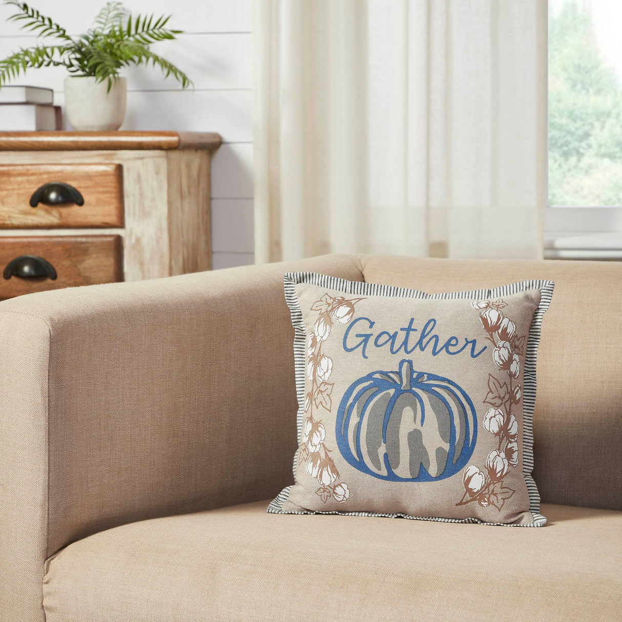 Blue Pumpkin Gather Fall Throw Pillow