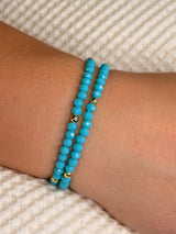 Turquoise with Gold Ball Stretchy Facet Mila-Mix Bracelet