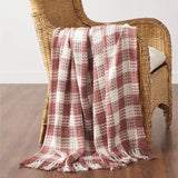 Dusty Rose Heritage Check Throw Blanket with Fringe