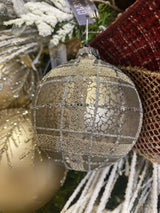 Taupe Plaid Glass Ornament