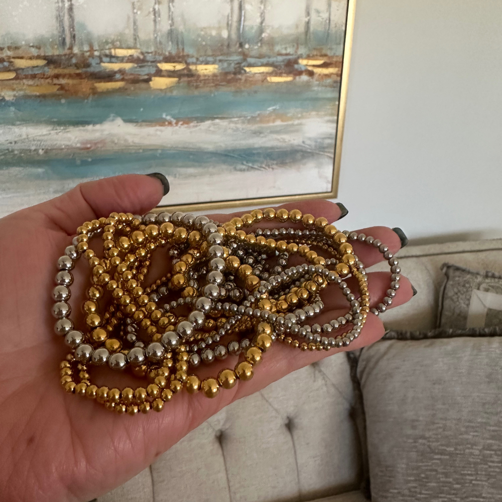 5mm Gold Beaded Bracelet Water Resistant Non Tarnish