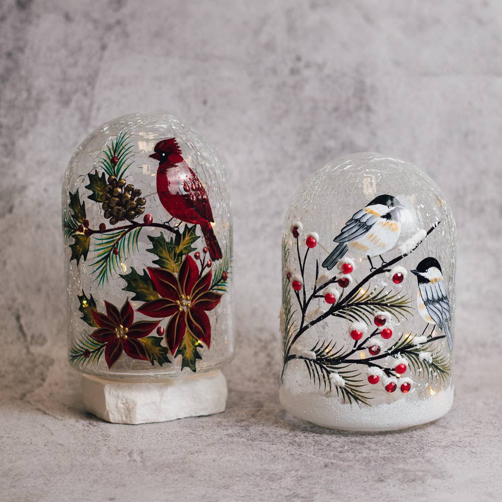 Winter Bird Glass Cloche Luminary