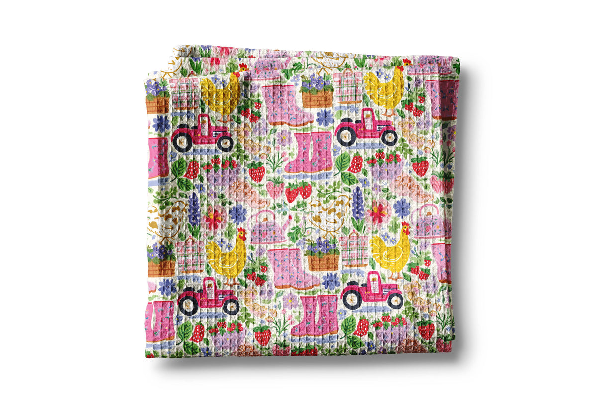 Chicken Spring Garden Tea Towel