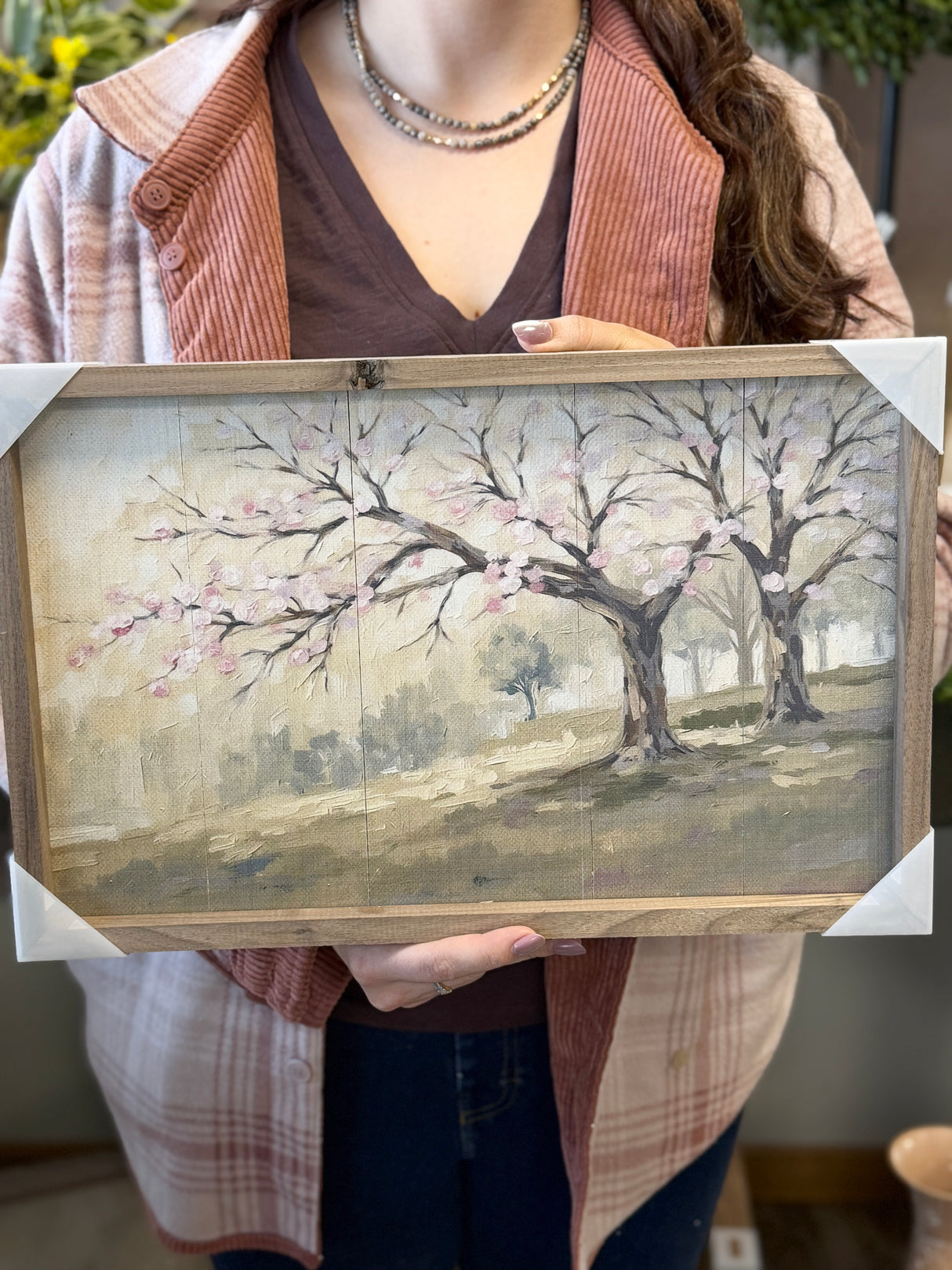 Spring Pink Blossom Tree Wood Art