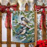 winter chickadee friends suede garden flag, outdoor safe, for farmhouse christmas home decor from Magnolias Home Decor