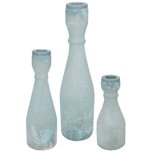 Blue Glass Taper Candleholder Set