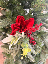 Red Magnolia Flower Berry & Pine Spray