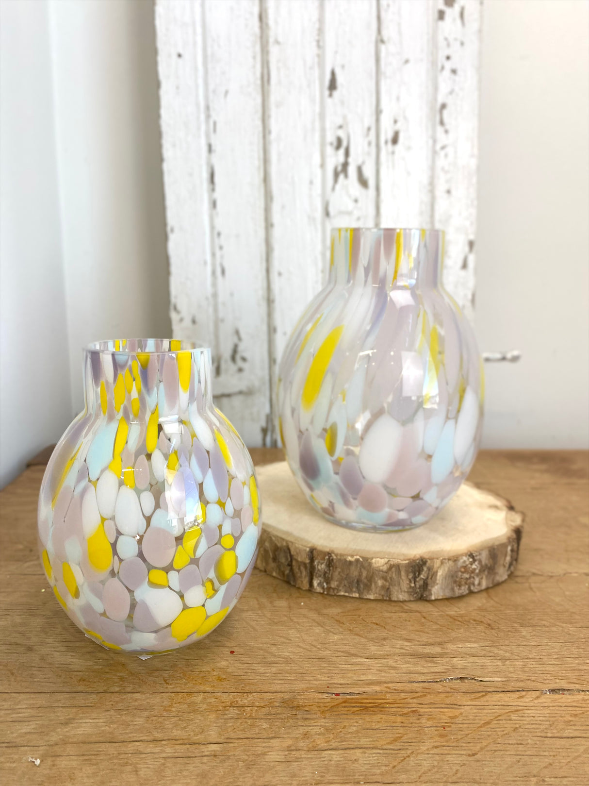 7" Yellow Blue Multi Glass Vase