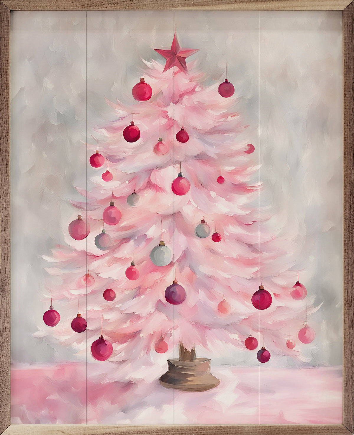 Pink Christmas Tree Wood Art