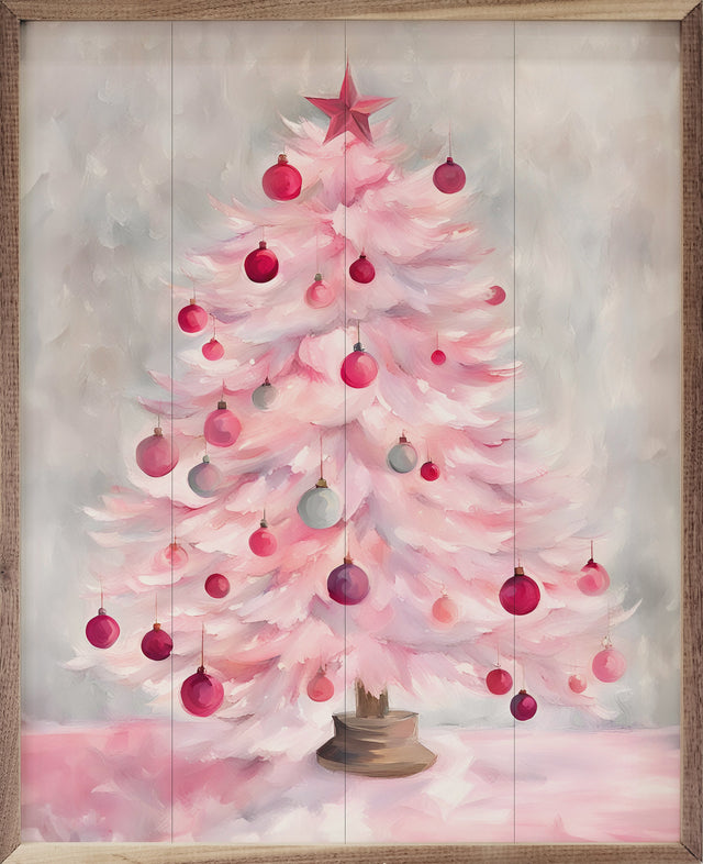 Pink Christmas Tree Wood Art