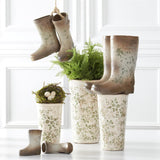Cream & Green Floral Ceramic Pot -3 Sizes
