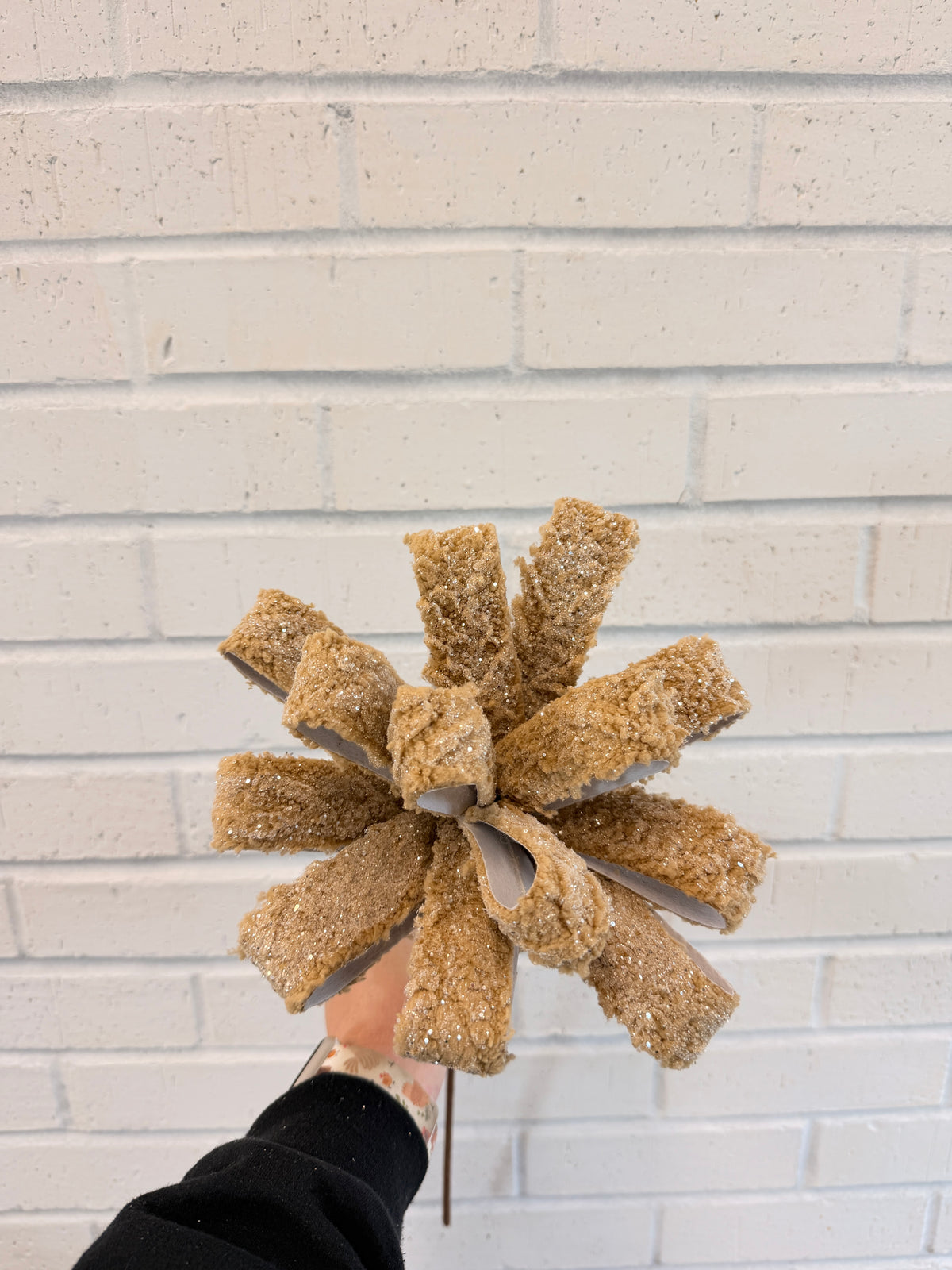 Taupe Snow Ribbon Spray